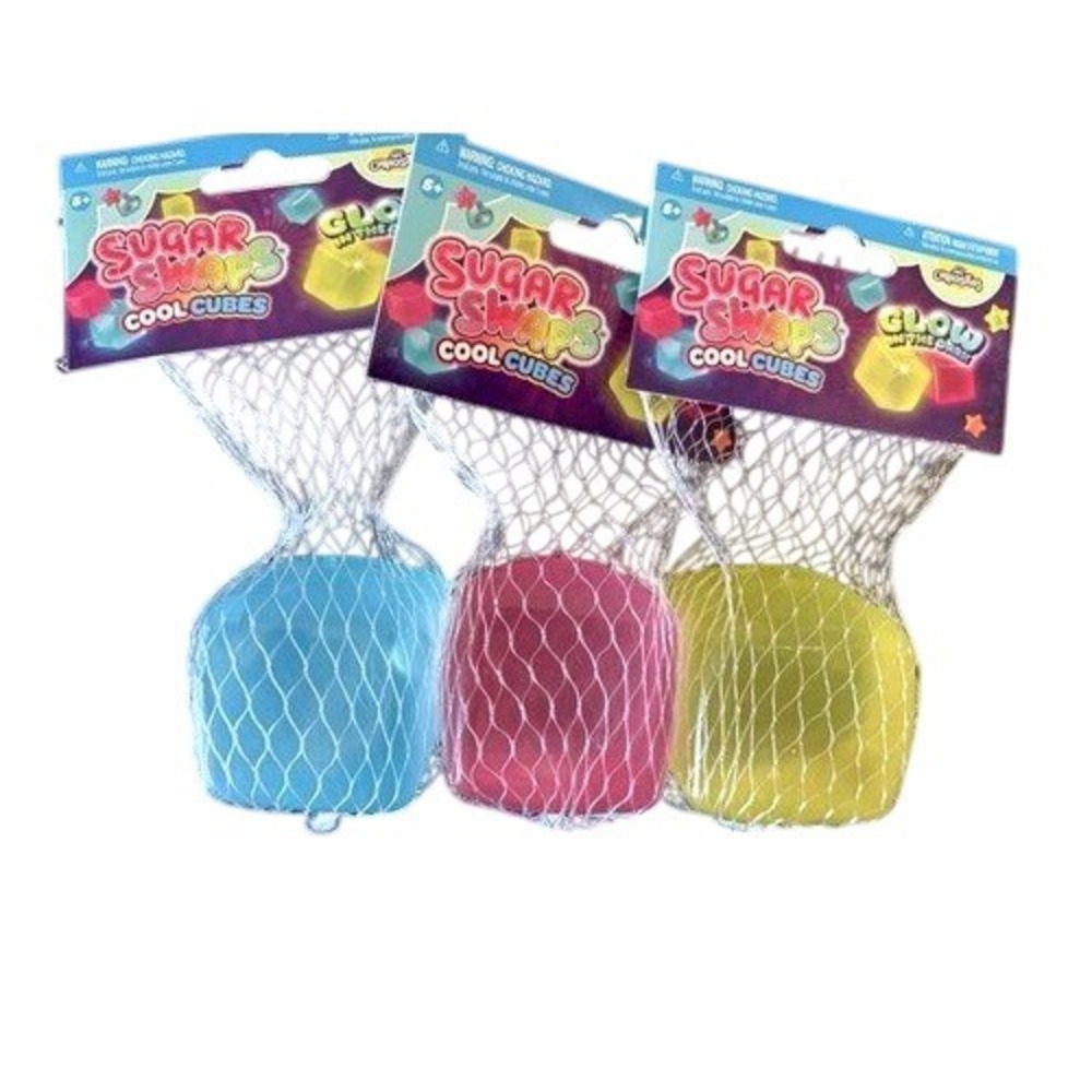 Sugar Swaps Cool Cubes Glow in the Dark Squishies Set of 3 Pink Blue Yellow